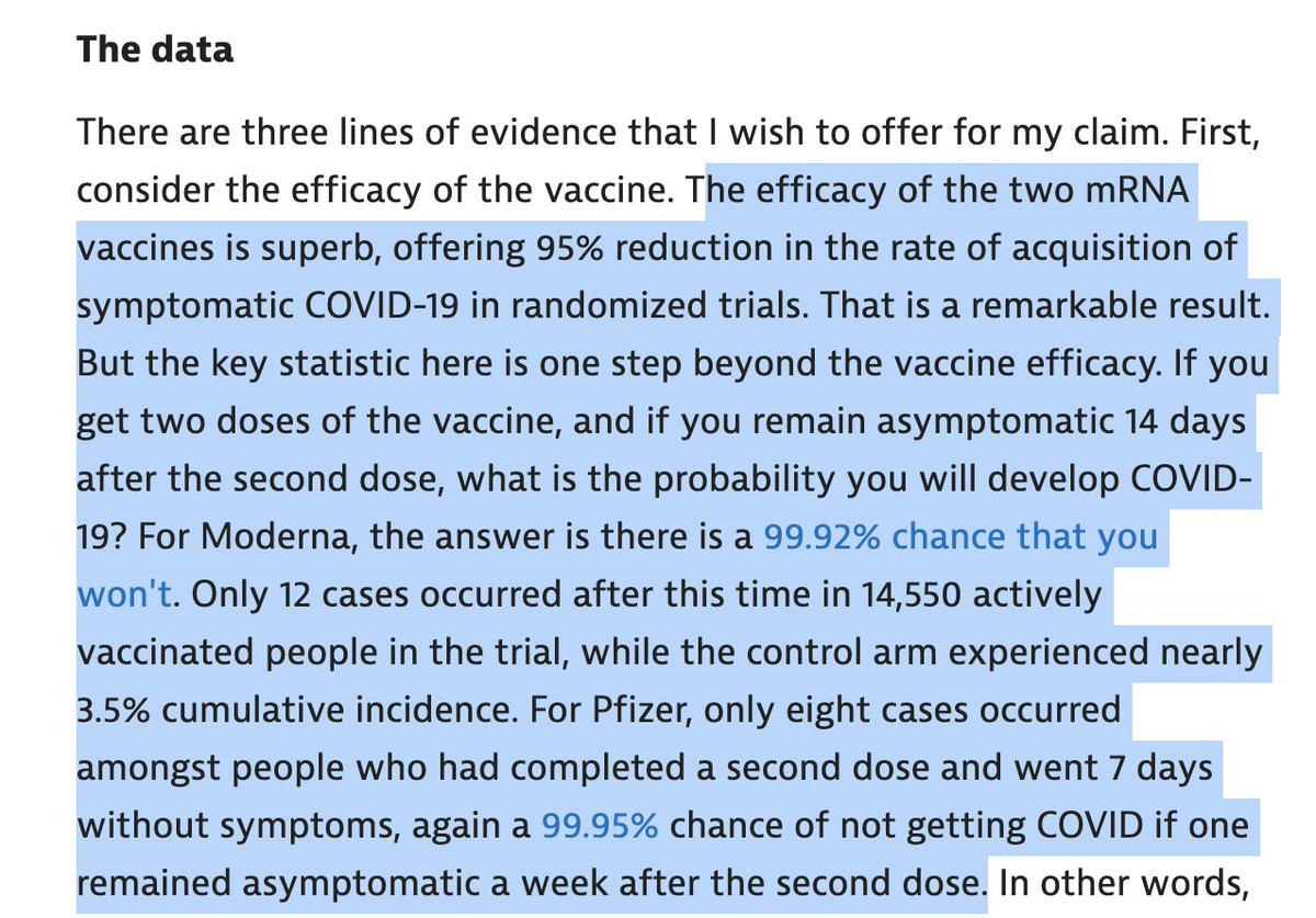 Lets start with 1.95% is not the right #. The right # is prob of covid 14 days after dose 2 if asx. That is like 99.92-99.95% no symptomatic covidAre you hearing that? That is good
