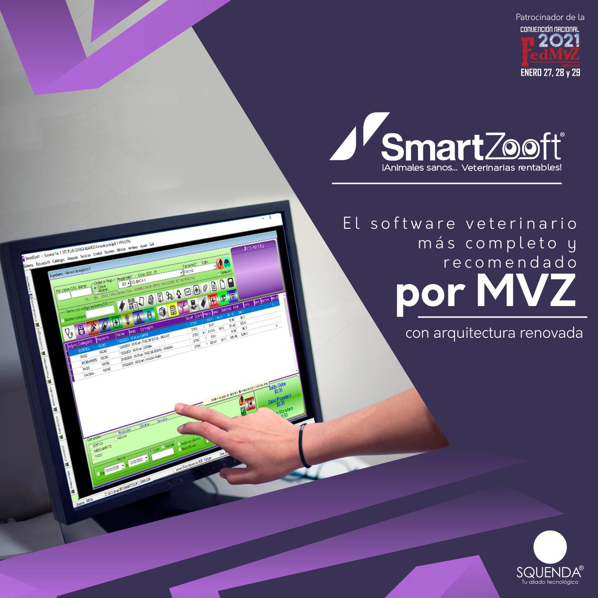 FedMVZ's tweet photo. ¿Ya conoces #SmartZooft de @SQUENDA?

El software más fácil de usar y completo del mercado, se adapta desde un consultorio hasta un hospital de 24 horas con sucursales.

¡#Squenda patrocinador de nuestra Convención Nacional #FedMVZ2021!

Conoce más en: https://t.co/4FQ0rDUmEH https://t.co/Uo9AIrI9a7