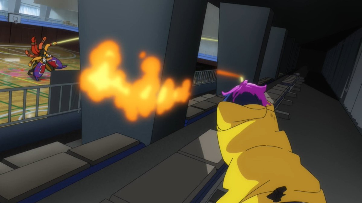 What follows is some truly bombastic action sequences. I love how much the colors pop in this anime. Ai finds out that she can use Minami's ribbon as a weapon — an extension of her character. This is why even if Ai's been blinded by the monster milk that squirted out of the-