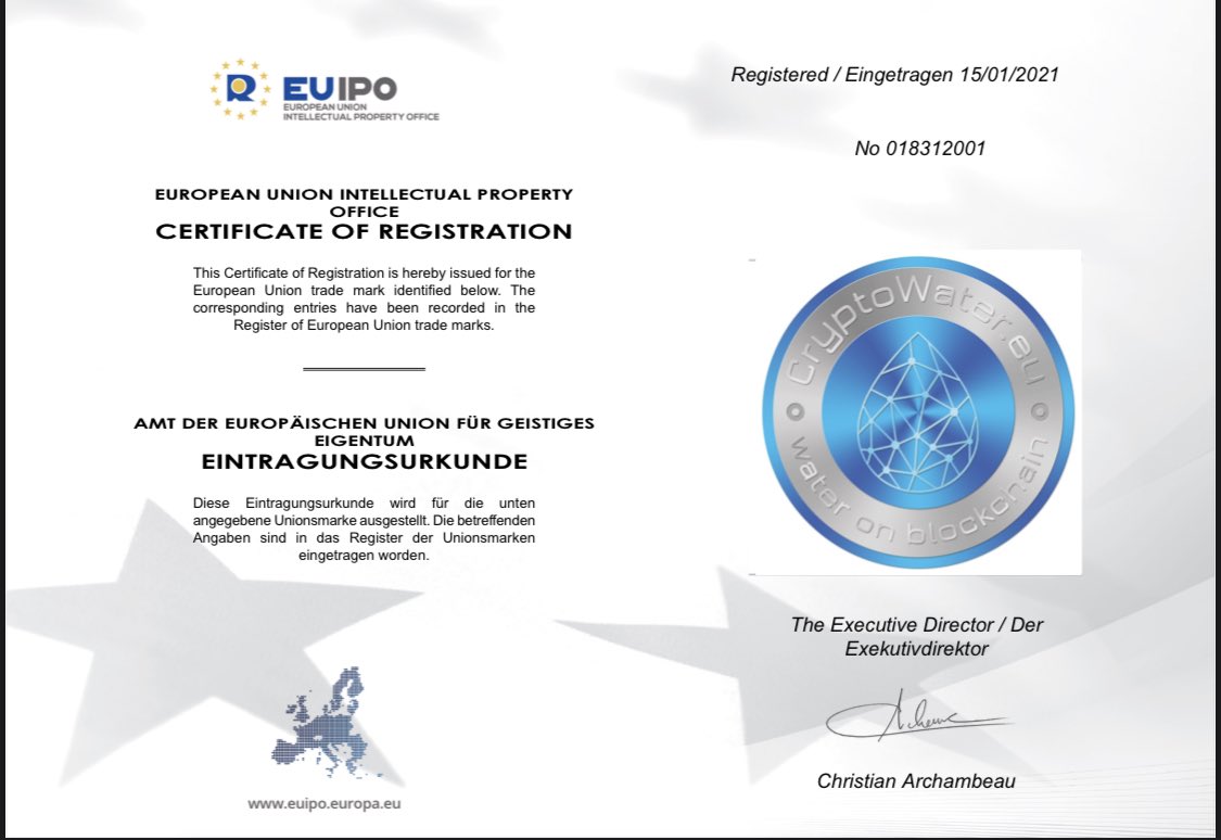 CryptowaterSi's tweet photo. #CryptoWater #Water on #blockchain #trademark registration certificate. 💧💧💧Up to date we have #timestamped #water on #openblockchains @AquariusARCO @LanaCoin @TajCoin Trade our #crowdfunding #token $C2O on @TillKoeln https://t.co/C6kTvnsIX4 #btc #eth #doge #xmr #utip #ltc https://t.co/1WyWsuhs7K