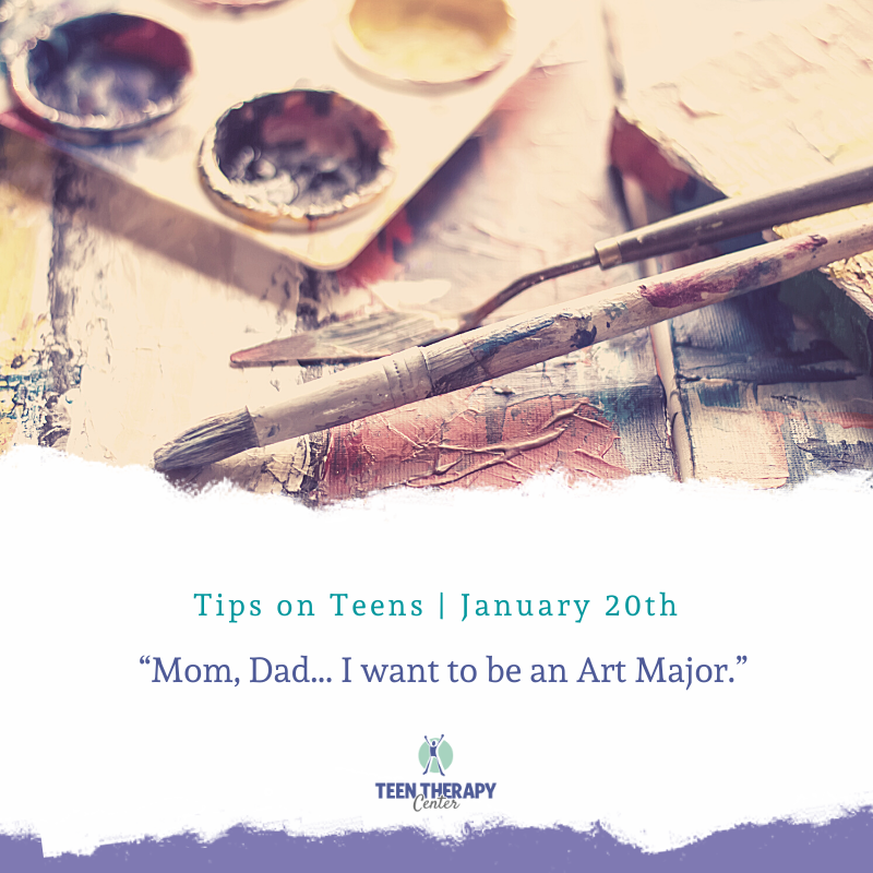 TeenTherapyHelp's tweet photo. “Mom, I want to be an Art Major.”

Tune in Wed, 1/20 at 12pm to hear Kent's feedback to this question. For more info and past videos, please visit https://t.co/0FHfqp1tSW or join the conversation in our Facebook group @TipsOnTeens.

#teentherapy  #familytherapy  #parentingtips https://t.co/zP7FEG4ePp