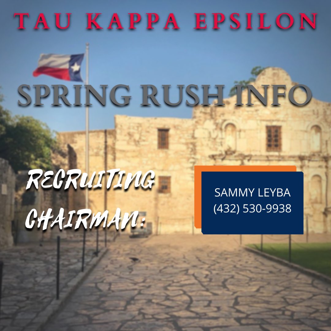 RUSH WEEK is right around the corner and with the start of the New Year, find out how to get involved !

RUSH TKE and find out what it means to be a Better Man for a Better World 🔺

•••Make sure to DM <a href="/utsatke/">UTSA TKE</a> or contact our Rush chairman, Sammy Leyba: (432) 530-9938•••