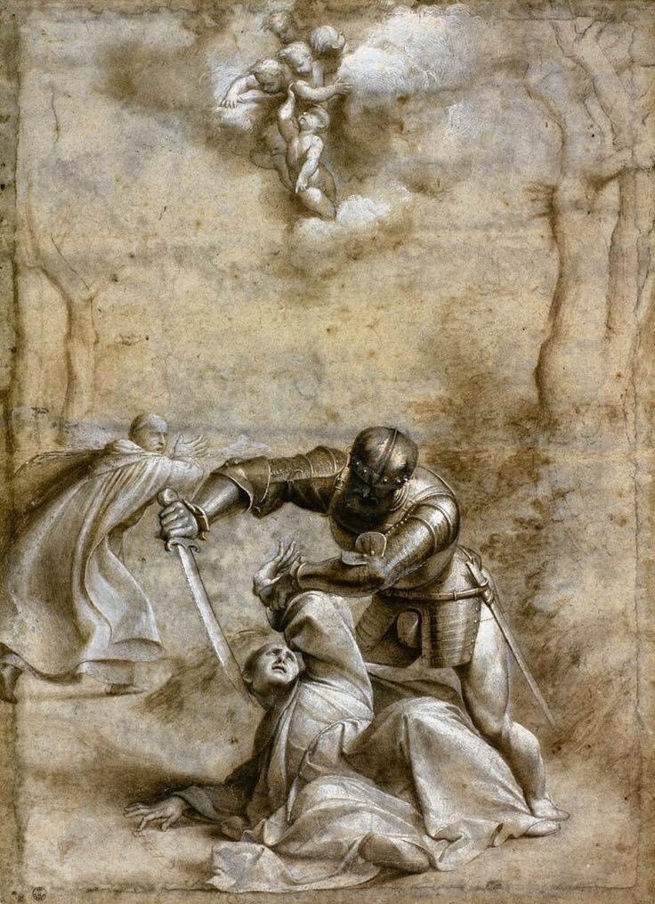 Vi presento un disegno del Pordenone da togliere il fiato (@AshmoleanMuseum ). Fu realizzato tra il 1526 e il 1528 e rappresenta la Morte di san Pietro Martire. Le figure emergono dal foglio quasi cogliendoci di sorpresa, come se assistessimo a un'autentica apparizione.