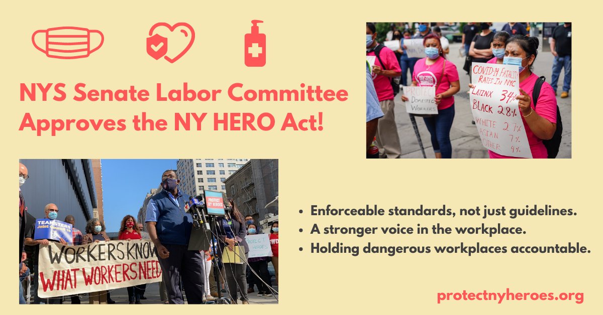 BREAKING: NYS Senate Labor Committee passes the NY HERO Act (S1034)! This critical bill will ensure New Yorkers have protections and a voice in the workplace to fight this pandemic and whatever comes next. #protectnyheroes