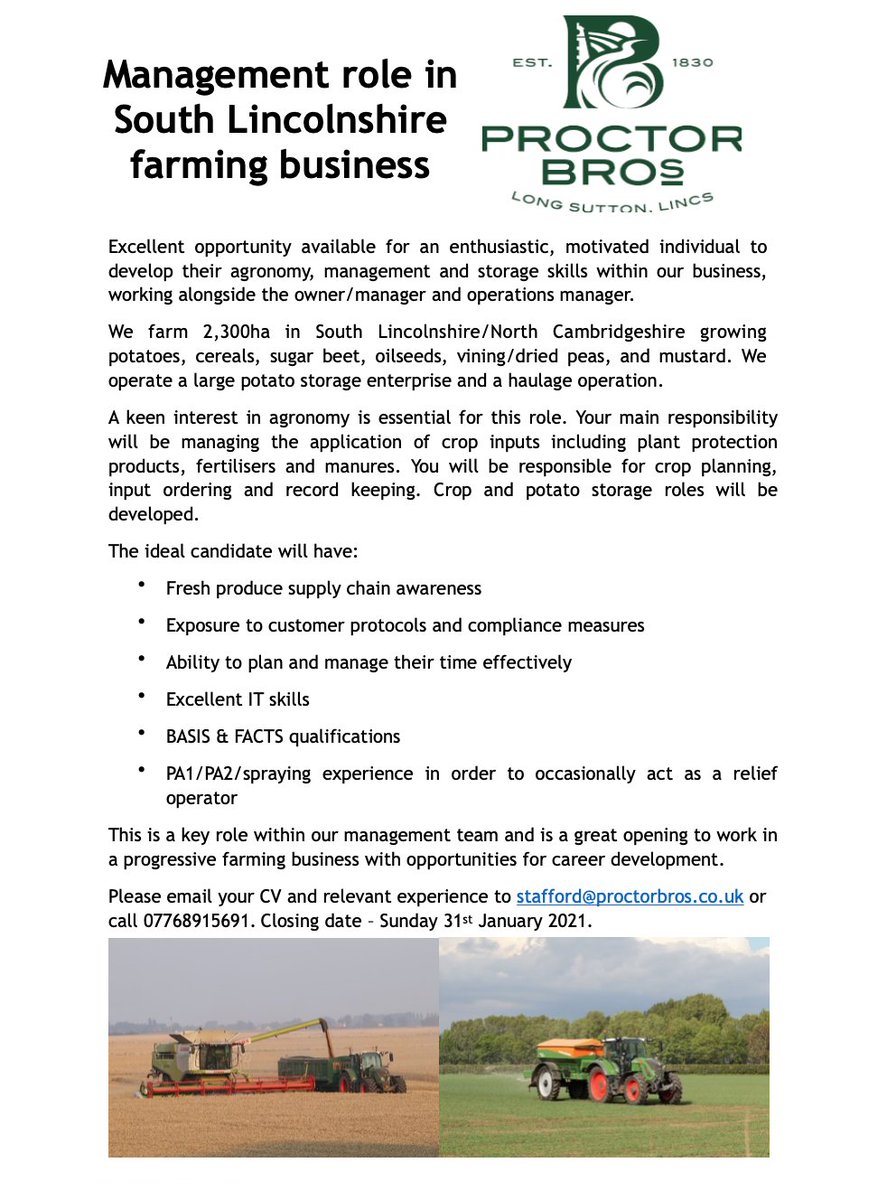 Excellent job opportunity focussing on agronomy and technical farm management- RT's appreciated.