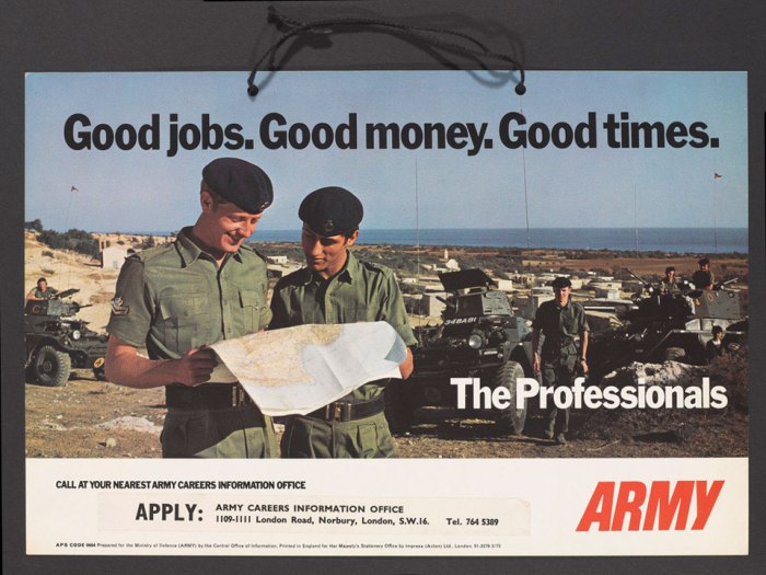 A few weeks back I shared a 70s Era British Army 'Professionals" recruitment poster, Heres a TV ad from the time and a window hanger! Best recruitment slogan imo  