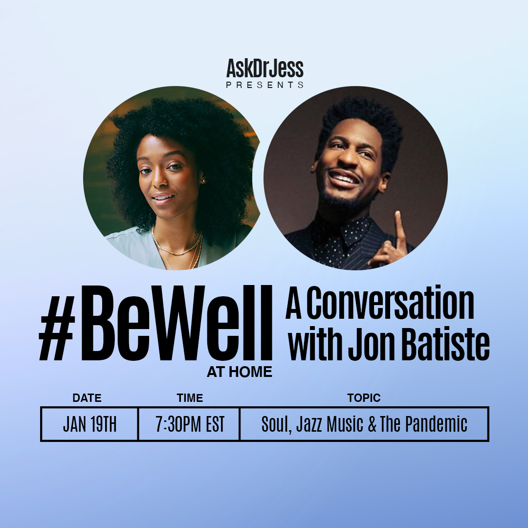 Tune in tonight for <a href="/AskDrJess/">Dr. Jessica Clemons, MD</a> #BeWell At Home w/ Jazz Great, <a href="/JonBatiste/">jon batiste</a> - 7:30P/EST - Giveaways + Live chat! 
youtube.com/watch?v=Ww8NkE…
#AskDrJess #JonBatiste #PixarSoul #Youtube