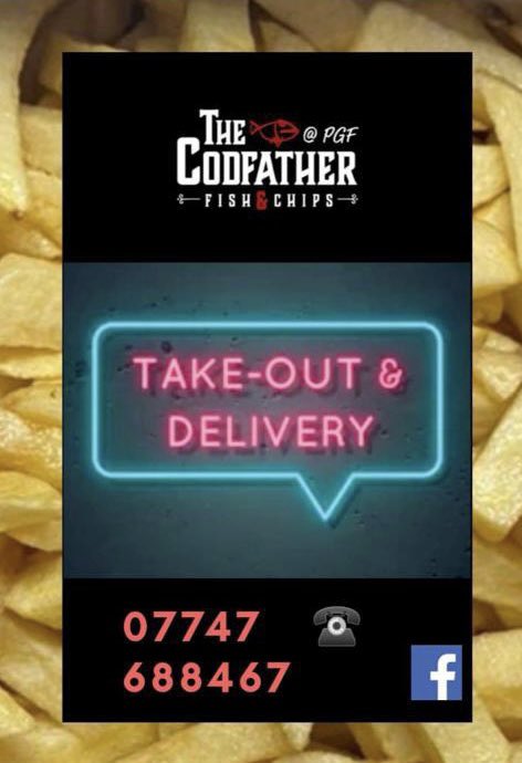The Codfather PGF are now delivering fantastic fish and chips to your doorstep. Please phone this number to place your first order 👍👍
