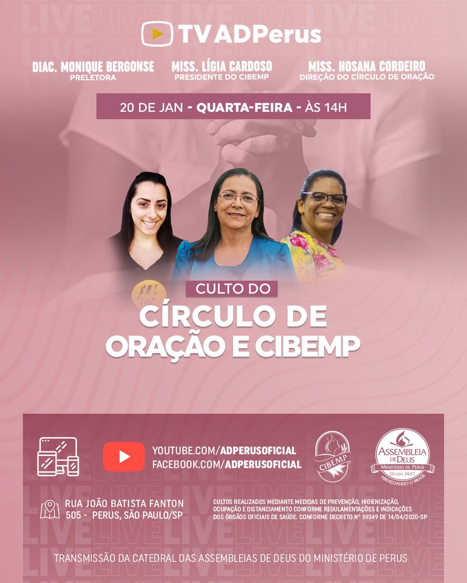 adperusoficial's tweet photo. Mulheres da ADPerus, amanhã é dia de CIBEMP Online - Círculo de oração presencial e online às 14h.
Acompanhe a transmissão em nosso canal do Youtube ou Facebook. 🙌🏼
📺https://t.co/12iP28jvXh
📱https://t.co/A21d7bVxmr
#ADPerus #CIBEMP #CibempBrasil https://t.co/zjU2MDvk0y