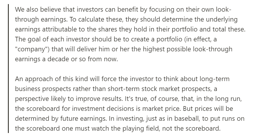 Warren discusses how he thinks about the portfolio, and discusses a concept called 'look-through earnings'