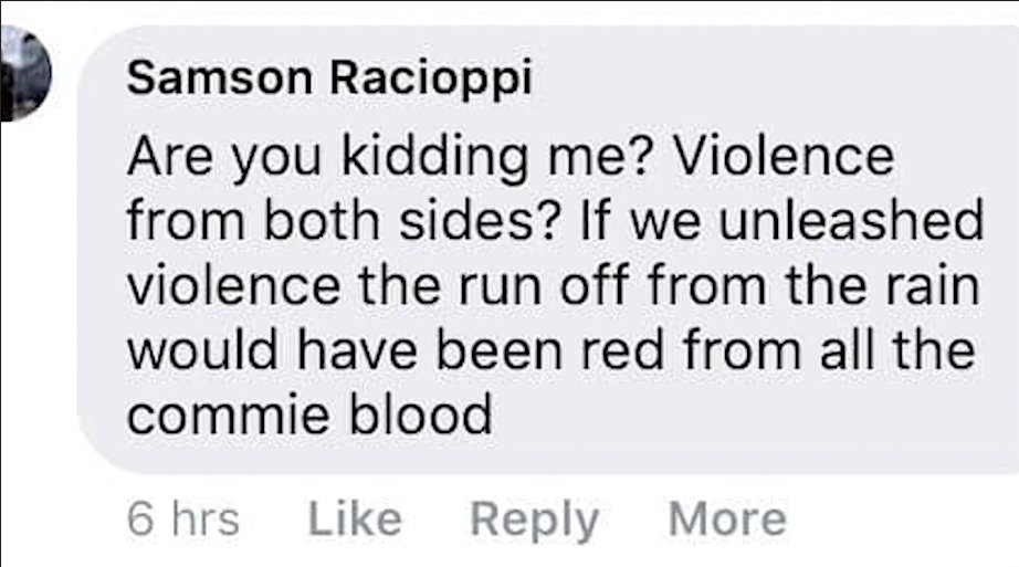 Now, re-branded "Resist Marxism," the group's rhetoric ratcheted up. Sahady associate Samson Racioppi called for "commie blood" to run red in the street.