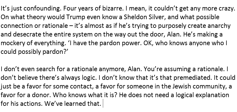 IanPickus's tweet photo. Speaking @AlanChartock, @NYGovCuomo was asked about a possible pardon for Sheldon Silver.

"On what theory would Trump even know a Sheldon Silver?...It could just be a favor for some contact, a favor for someone in the Jewish community, a favor for a donor. Who knows what it is." https://t.co/BYbqGYx2lF