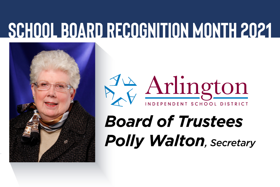 ArlingtonISD's tweet photo. January is School Board Recognition Month. In our blog, we ask #ArlingtonISD Board of Trustees member Polly Walton several questions including what she feels has been the toughest part about being a member on the Board during the pandemic. Read more. https://t.co/06U2lGUHhj https://t.co/eYgKbU1cmO