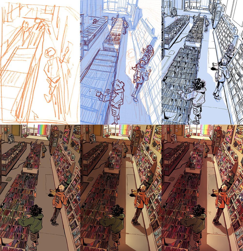 hey thanks for 30k followers everyone! ? for those who are new I made a meet the artist bc its very nice to meet you... and also heres process compilations for those two comic store illustrations