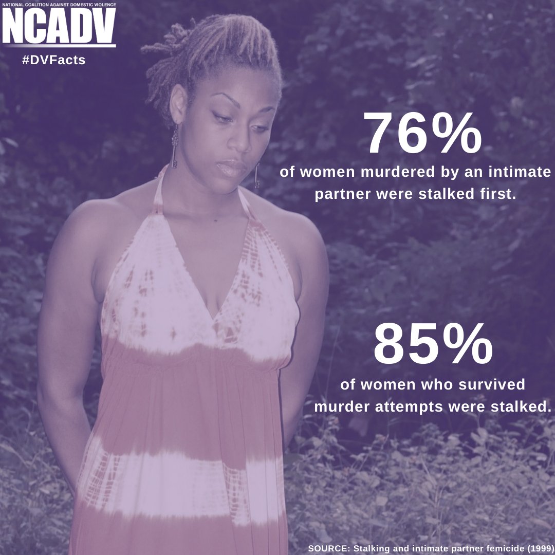 sj_action's tweet photo. 76% of #women murdered by an #intimatepartner were #stalked first. 85% of women who survived #murder attempts were stalked. #DVFacts https://t.co/CQbvZFyurH