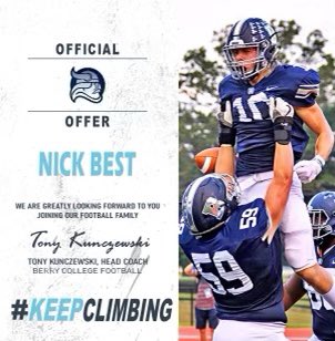 Beyond blessed to receive an offer from <a href="/BerryFootball/">Berry Football</a> <a href="/BCCoachK/">Tony Kunczewski</a> !!!