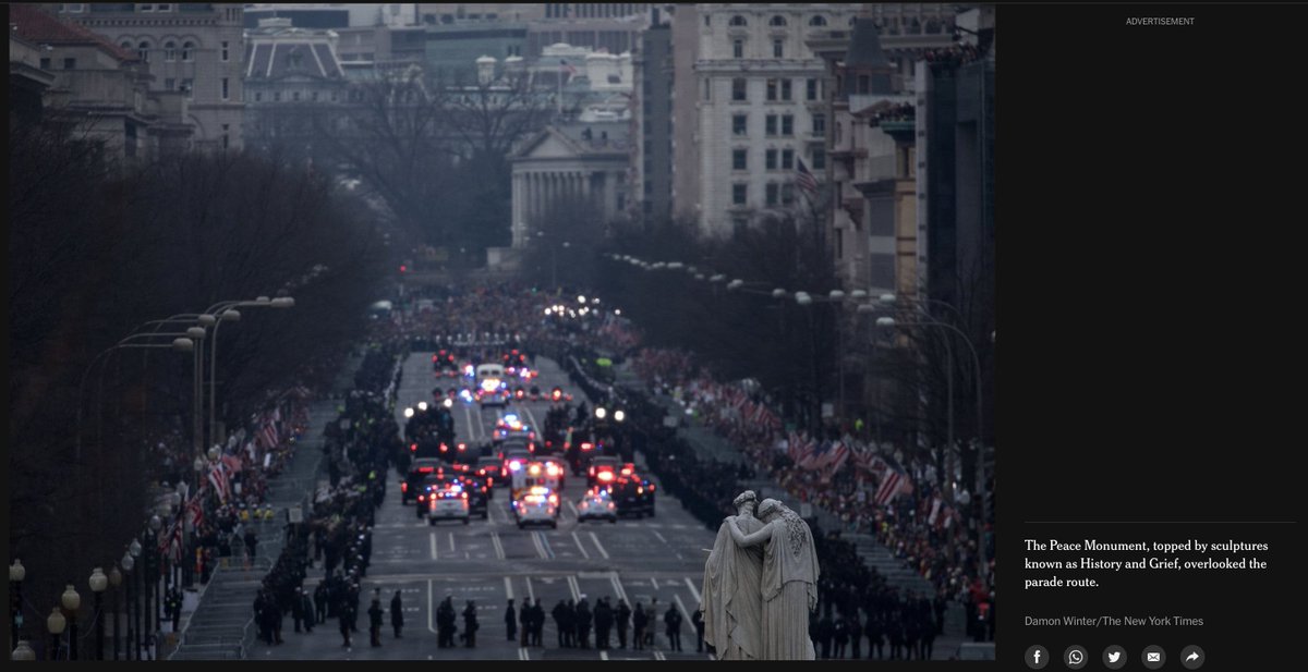 NiallStanage's tweet photo. One of the best photos of the whole Trump presidency was taken on the day of his inauguration.

The sculptures: History &amp; Grief.

By Damon Winter of the New York Times. https://t.co/nal2KCYL9E