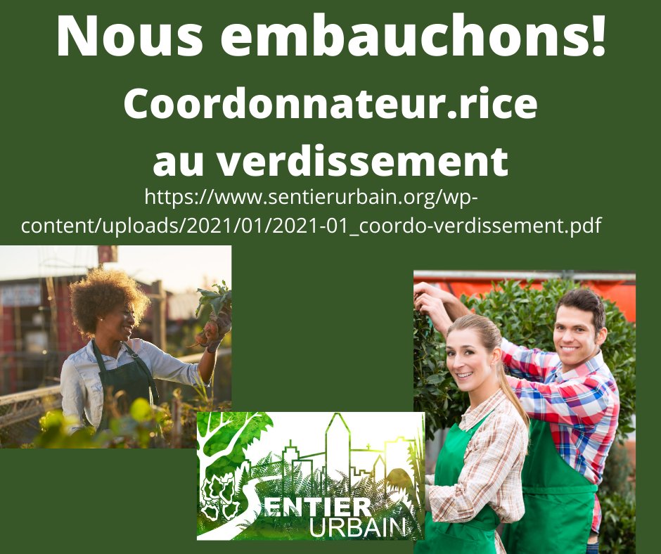 sentierurbain's tweet photo. Nous cherchons à combler un poste à la coordination, verdissement.
Tous les détails au https://t.co/Ta5PHta1DM https://t.co/iRXZsbaG8f