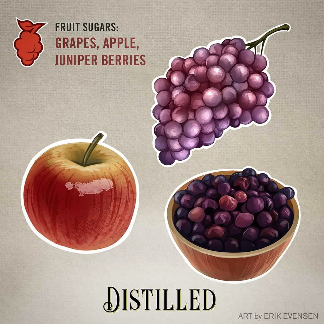 distilled_game's tweet photo. 🍎🍇 🎨 Update from @eaevensen! #alcohol can be distilled from any sugary plant matter, but some spirits require fruit sugars—like #brandy. 🍷 #distilledgame #boardgames #bgg #boardgamegeek #boardgame  #gameart #art #illustration #sketch #conceptart #boardgameart #cardart https://t.co/5mGBAv3ufa