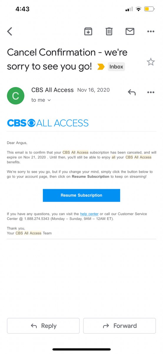 CoachAngusF's tweet photo. After cancelling my free trial in November and getting a confirmation it was cancelled. I found out today I’ve been getting charged for CBS All Access for 2 months without me knowing. @cbsaahelp can I get a refund? That’s absolutely absurd https://t.co/bT0b9TGFoq