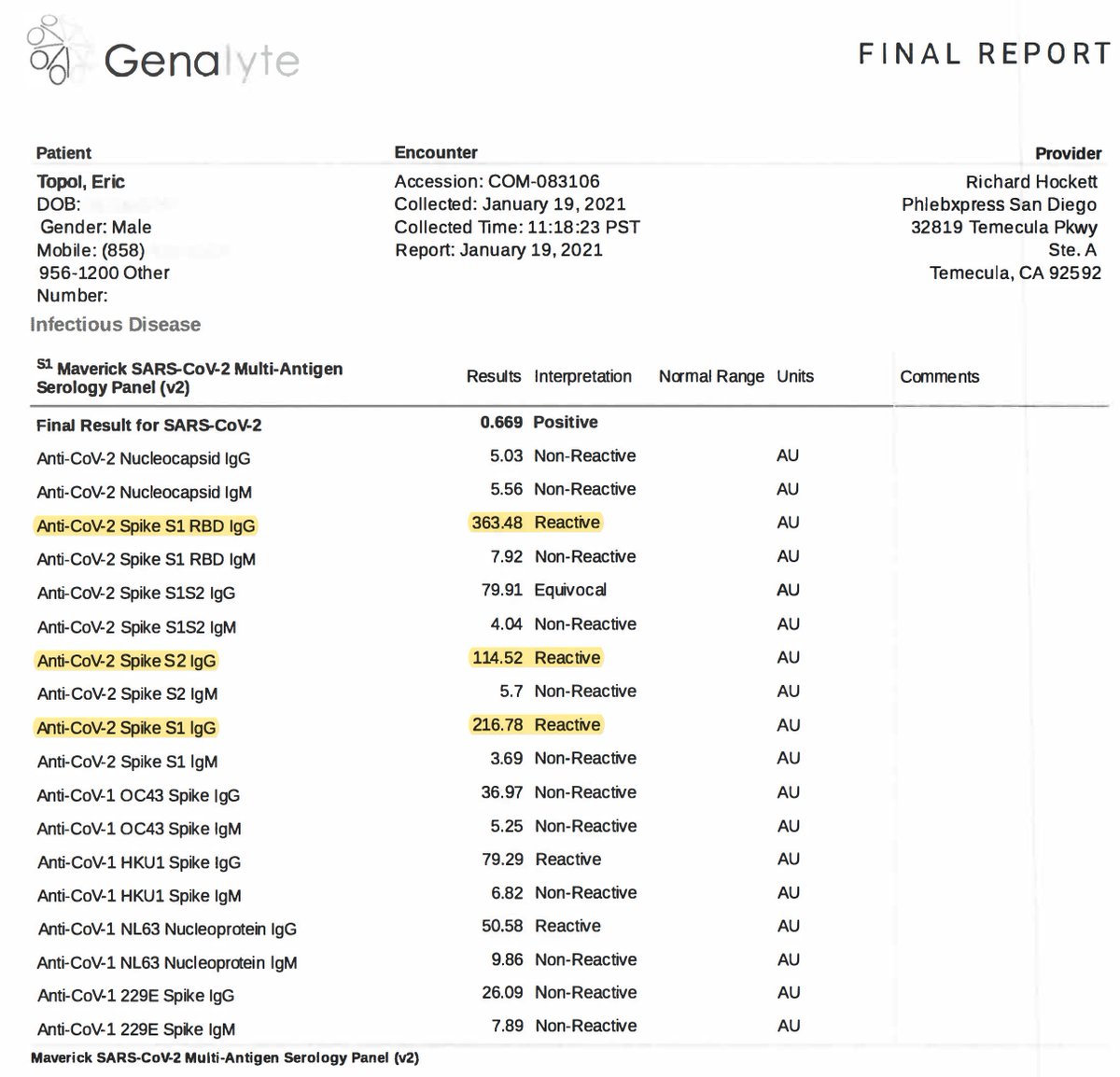 I'll go through the steps but the bottom line is that I fortunately had very high levels of IgG to  #SARSCoV2 RBD (receptor binding domain), the S1 of there spike protein and the S2 portion of the spike protein 2/