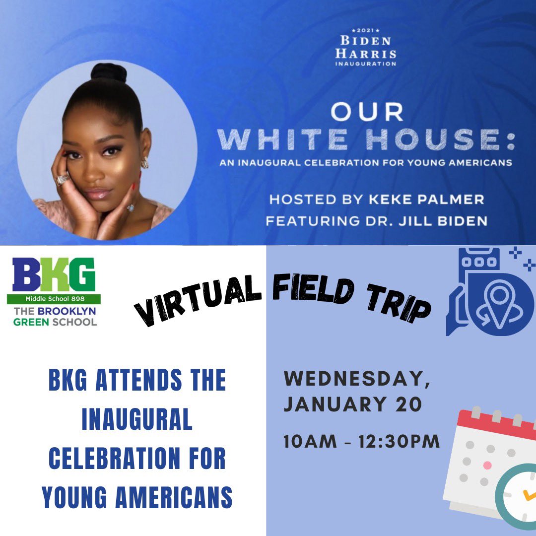 898Middle's tweet photo. We are so excited for our all school virtual field trip tomorrow! The BKG community will participate in the first ever inaugural celebration for young Americans!

#inauguration2021 #brooklynmiddleschool #celebrationforyoungamericans #middleschool #bestmiddleschool @d16brooklyn https://t.co/M2wxtCwC1S