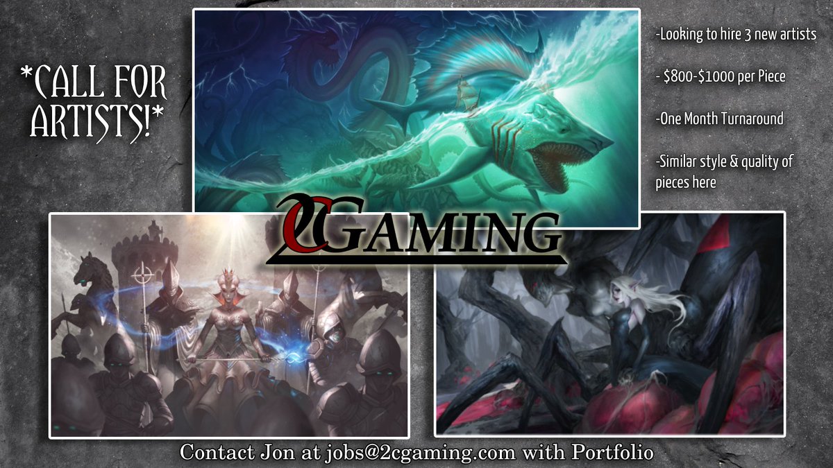 2cgaming's tweet image. *CALL FOR ARTISTS*
We are looking for 3 artists who can provide pieces similar in style & quality to the images below!
-$800-$1000 for a single full color piece
-1 month development to completion time frame
If interested, email portfolio to Jon at jobs@2cgaming.com
#ttrpg