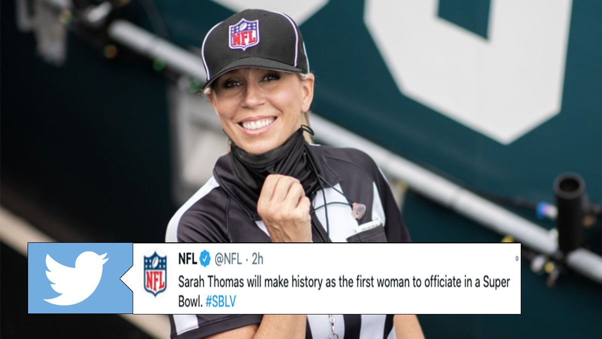 BarDown's tweet photo. Sarah Thomas will be the first woman ever to officiate a Super Bowl. 👏

MORE: https://t.co/hwi5WMIXta https://t.co/wM2krrDHbG