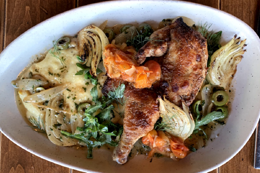 Check out the Pollo Borracho dinner kit this week.  Seared half chicken with crispy skin, fennel tomato artichoke &amp; olive wine sauce, fresh herbs, creamy poblano polenta, grilled seasonal vegetables, choice of salad, Macrina potato baguette and chimichurri butter.