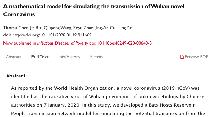 19 Jan 2020: a mathematical model