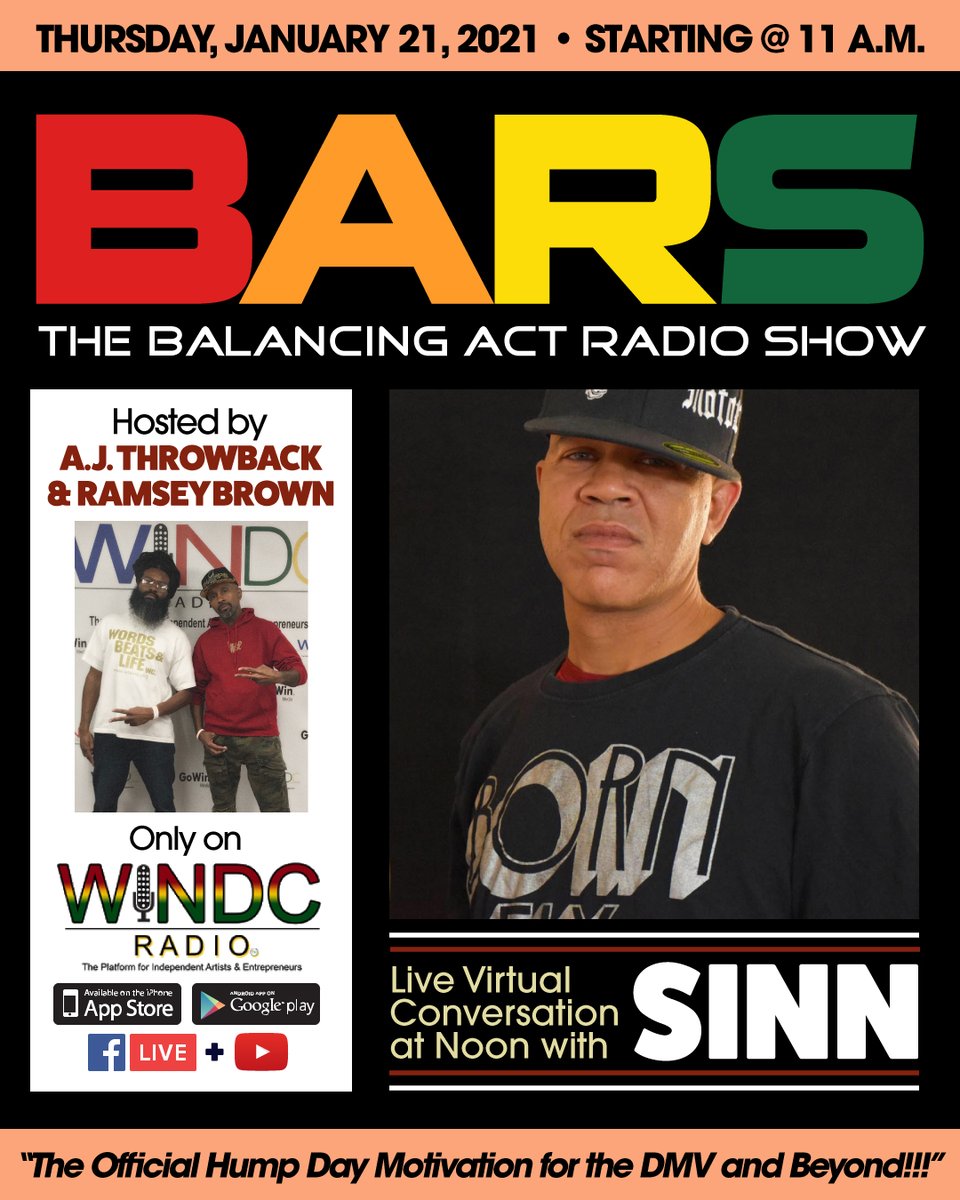 BARSOnAir's tweet photo. Please tune in for a special Thursday edition of #BARS #HomeGameEdition w/ @AJThrowback x @PHAR110 x special guest @SinnRose only on @WINDCRadio via #FacebookLive x #YouTubeLive powered by @GoWinMedia π₯π₯π₯π₯π₯!!! #TeamBARSβ€οΈπ§‘ππ #hiphop #IndieArtists #Inauguration2021 https://t.co/An99Pp3Exv