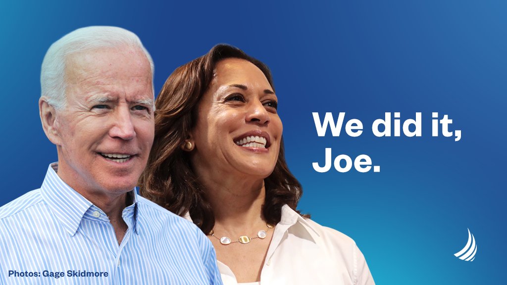 Image of Joe Biden and Kamala Harris with the caption "We did it, Joe"