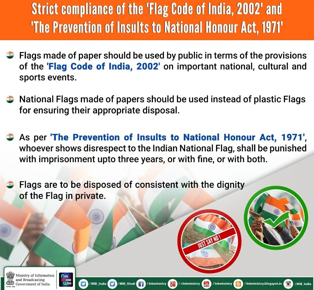 IndEmbMexico's tweet photo. Ahead of 🇮🇳 #RepublicDay2021, let's take a pledge and say 𝗻𝗼 𝘁𝗼 𝘁𝗵𝗲 𝘂𝘀𝗲 𝗼𝗳 𝗽𝗹𝗮𝘀𝘁𝗶𝗰 𝗳𝗹𝗮𝗴𝘀. According to Flag Code of India, 2002; flags made of paper should be used instead.

Read the advisories on our website: https://t.co/kvvPYX3ehz

#NoPlasticFlags https://t.co/zfdovQ2NV6
