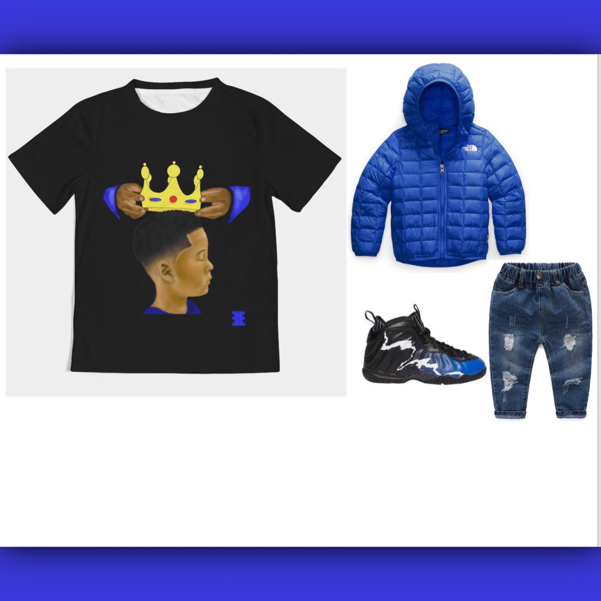 ebony_edition's tweet photo. #EEDaily for today’s #HowToStyleIt we styled out Heir tEE. We made an outfit for our princes and an outfit for our kings! 💙🤴🏾You can purchase all of our Heir Products on our website! https://t.co/J08sGsZhjn💈 https://t.co/wmaAbibjFm