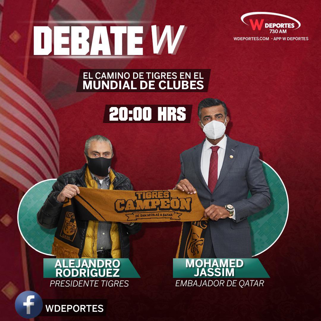 JC_Zuniga's tweet photo. Hoy a las 8:00 PM transmitiremos #DebateW por FB @deportesWRADIO
Con la presencia del Ing. Rodríguez y Mohamed Jassim, Embajador de Qatar, para platicar sobre la participación de @TigresOficial en el Mundial de Clubes. https://t.co/DBFnvGU6bA
