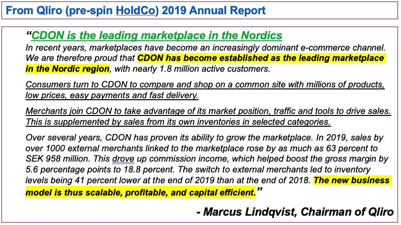 Why Does Opportunity Exist? - Spinoff with no analyst coverage, no roadshow- Consolidated financials mask the fact that marketplace is 80% of business and will go to ~100% (3P is core focus)-  Spinoff docs in Swedish (will be English going forward)- Quiet period til Feb 4