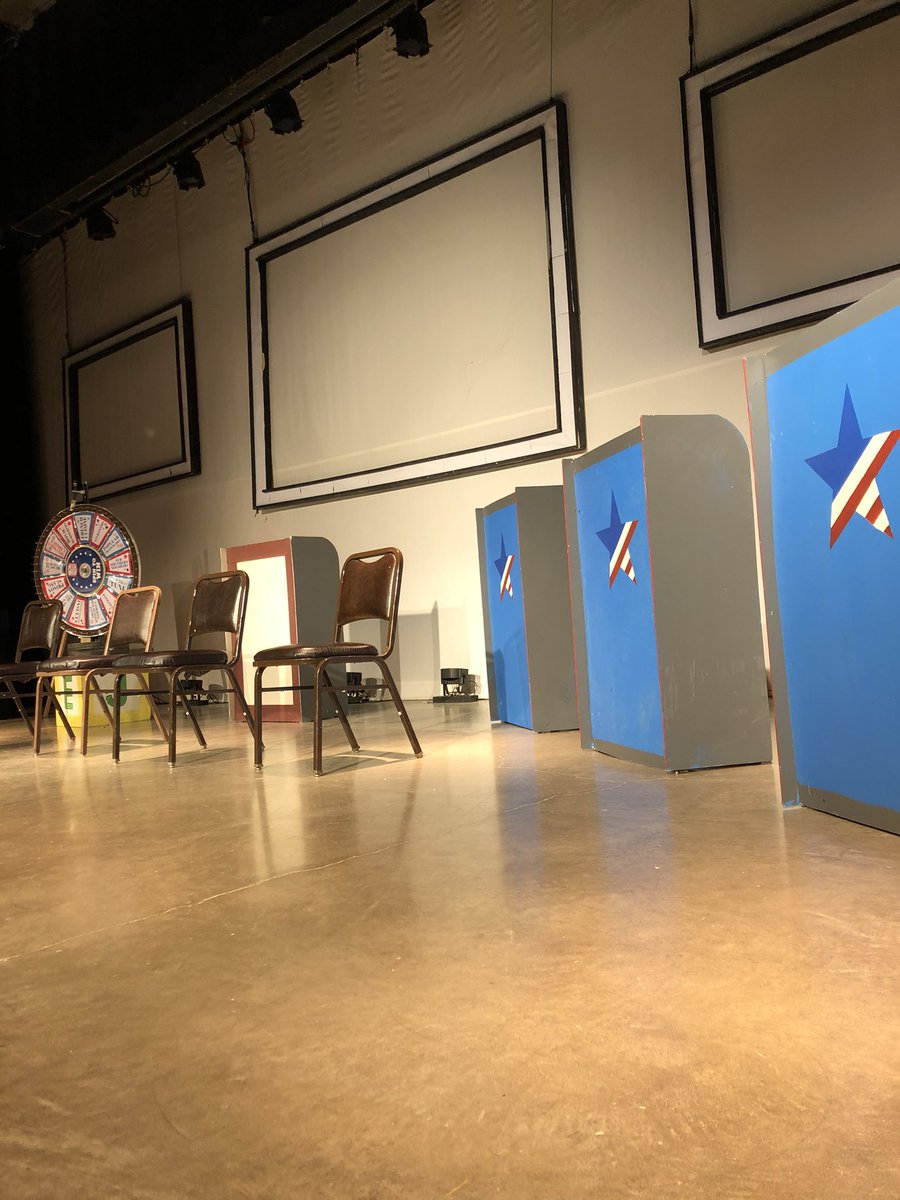 TheatreECCT's tweet photo. The stage is set for our annual Murder Mystery Dinner Theatre! This year’s show is the game show-themed “And the Winner is Dead.” Order your tickets for shows on Fri or Sat night by Thurs noon. Tix inc dinner & show https://t.co/TlnxvKvyh9 #ECCT32 #WhoDunIt #SomethingForGrownUps https://t.co/inHaFZau72