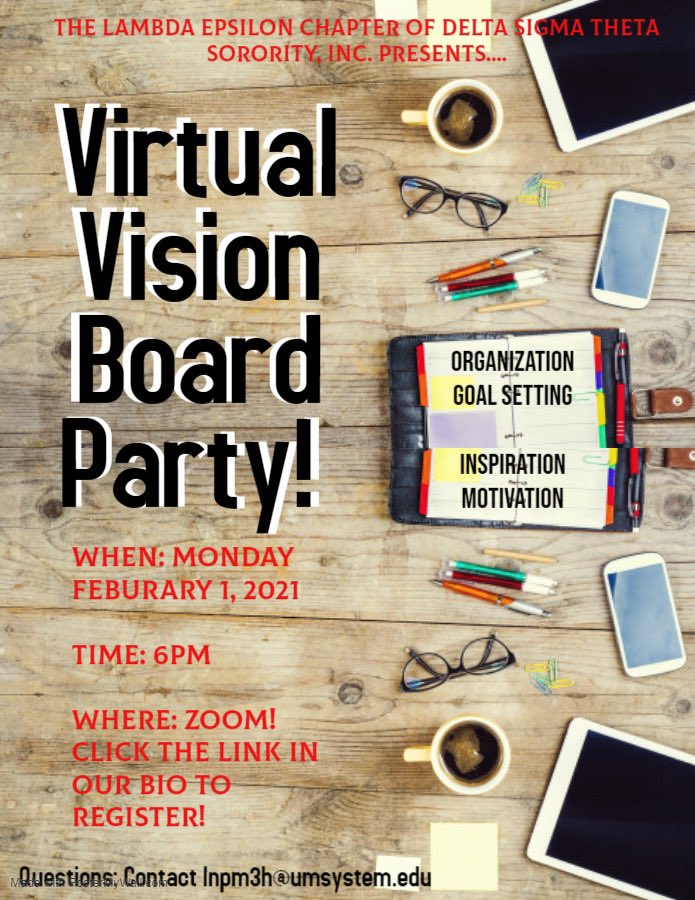 le_dst's tweet photo. Do you have goals that you want to accomplish in 2021 but you don’t know where to begin🤔❓ Look no further and join the LEgendary Lambda Epsilon chapter at our Virtual Vision Board Party🎉‼️ Come and learn how to turn your dreams into reachable goals! See you there🎊‼️ https://t.co/j66CKLI2Hb