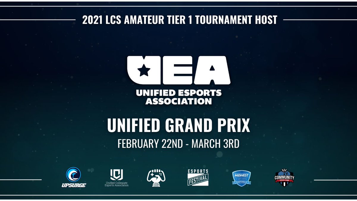 UnifiedEA's tweet photo. We are proud to announce our partnership with @LCSOfficial to present the first 2021 LCS Amateur Tier 1 Tournament. 

Join us on February 22nd as we kick off the Unified Grand Prix!

Learn more about the #LCS Amateur ecosystem at https://t.co/AE8gVR4Rpc https://t.co/krrT1Ce9Q7