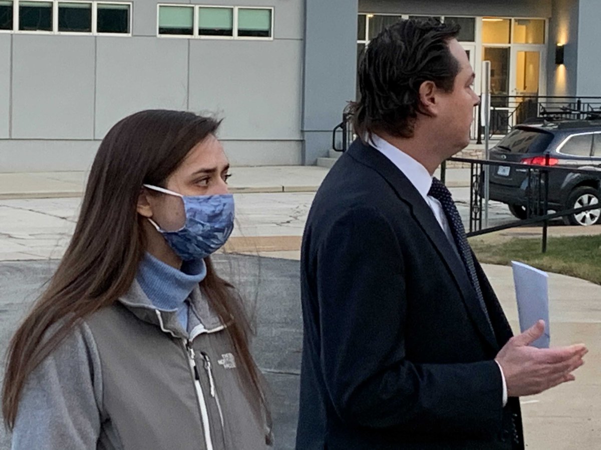 ARRESTED: Emily E. Hernandez, 21, from Sullivan Missouri surrendered herself to authorities today after stealing  @SpeakerPelosi's sign in the Capitol Riots. Shown below with her attorney, Ethan Corlija, entering the FBI building in St. Louis.  https://www.stltoday.com/news/local/crime-and-courts/franklin-county-woman-in-capitol-riot-to-turn-herself-in-to-fbi/article_6f102a69-a42e-532f-b2cd-bb98c50fbca8.html