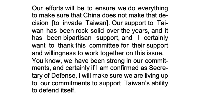 21/ Sen. Scott asks re US support for TaiwanAustin: "Our efforts will be to ensure we do everything to make sure that China does not make that decision [to invade Taiwan]...will make sure we are living up to our commitments to support Taiwan’s ability to defend itself."