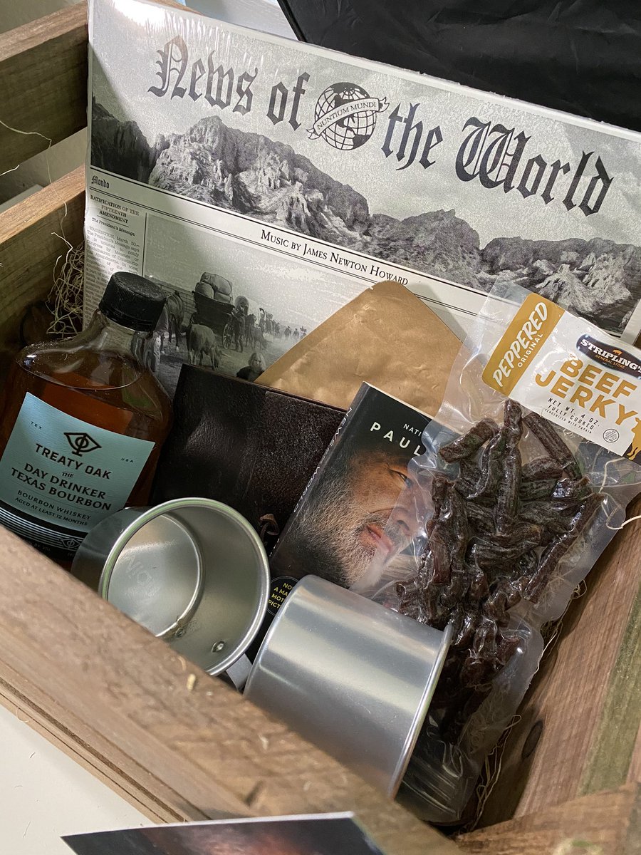 Fun @NewsOfTheWorld box with jerky, book booze and more! This new film starring @tomhanks is now available to stream, go check it out. I’m gonna listen to this vinyl while sippin bourbon.