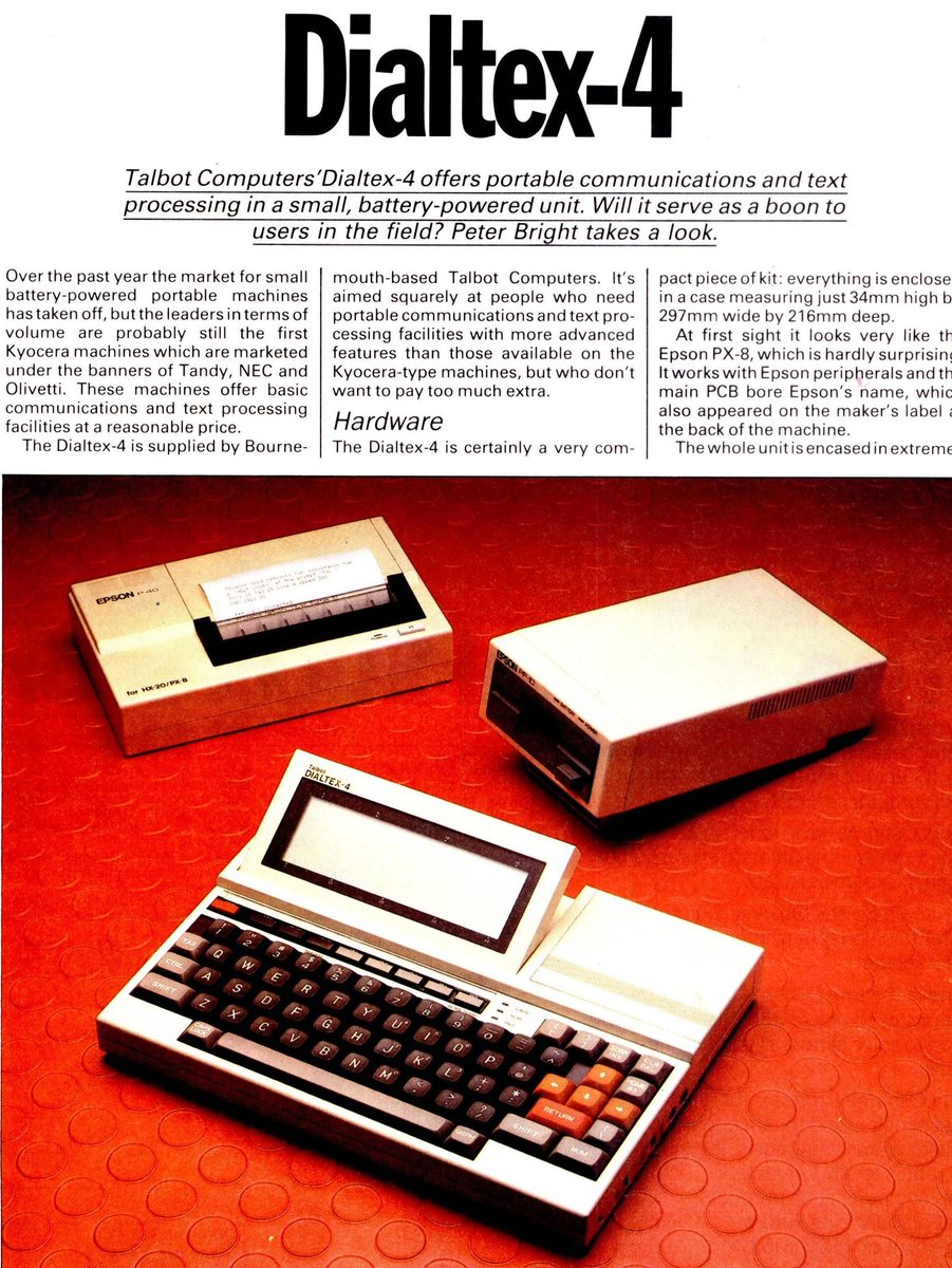 IanCorthorn's tweet photo. The Dialtex 4.
Underneath is a Epson C/PM with a 32k ROM from Talbot Computers and a Z80 processor 3.15Mhz with 64k Ram.
Sold for £685 in 1985 which would be approx £1450 in today's money.#retrogamer #vintagecomputer #portablecomputer #eighties #retrocomputer #z80processor #zilog https://t.co/IIQSTF9b0O