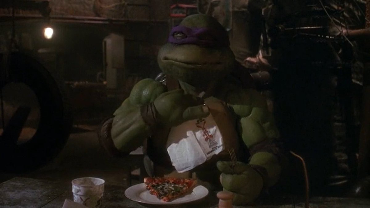 Awwww!! Also, Mikey accidentally dropped pizza on Splinter!