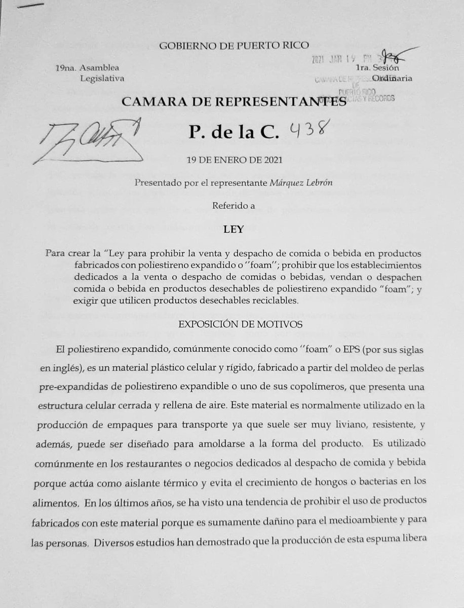denismarquezpip's tweet photo. Continuando con nuestro trabajo legislativo y compromiso con el medioambiente, en el día de hoy radiqué el #PC438 para prohibir la venta y despacho de comida o bebida en productos fabricados en “foam” y exigir la utilización de productos desechables reciclables. https://t.co/L0KuUN0xBU