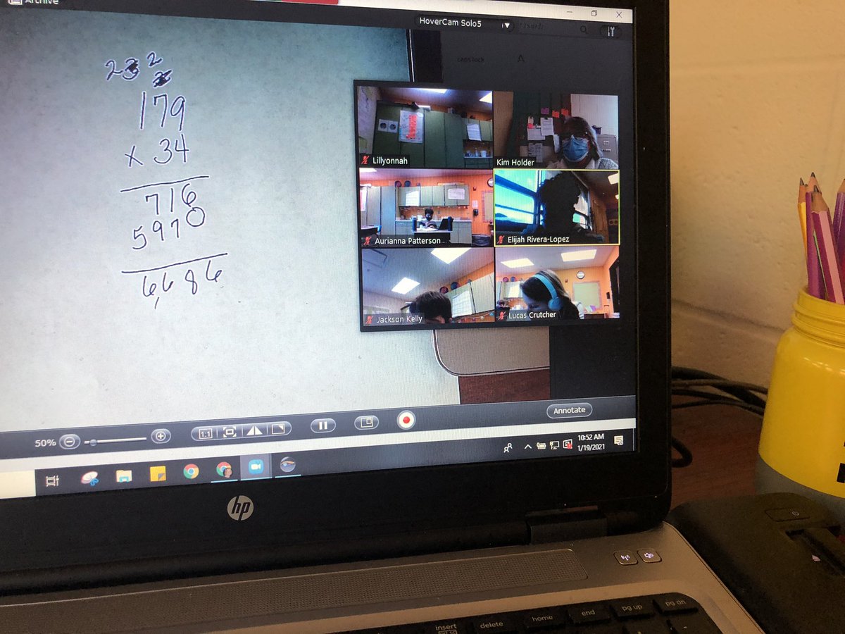 Holder5thgrade's tweet photo. Tried something new today. Met with small groups with zoom. The kids just joined from their desk. @LBSharks @MrsEvans2nd @ISD5thGrade #teachingduringcovid https://t.co/fuEbq4jhge