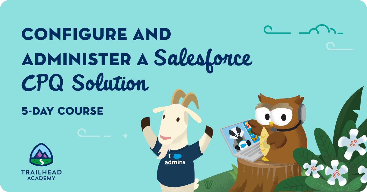 trailhead's tweet image. 🔈New Trailhead Academy Class!

Build the foundation to become a CPQ Specialist &amp;amp; empower your sales teams to close deals faster. Plus get a $200 USD cert voucher to help you get started. 

Restrictions apply.* Learn more &amp;amp; register today: sforce.co/2LNIdOv