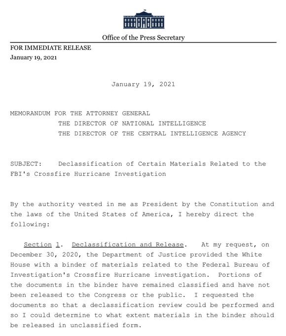 patrioticmamaaa's tweet photo. ๐จ BREAKING ๐จ
President Trump Memorandum on Declassification of Certain Materials Related to the FBIโs Crossfire Hurricane Investigation ๐๐ฟ
#DECLAS #DECLASSIFIED #DeclassifyEverythingNOW #DrainTheTraitors #CrossfireHurricane #RussiaGate #ObamaGate https://t.co/kTDGTQ11r8