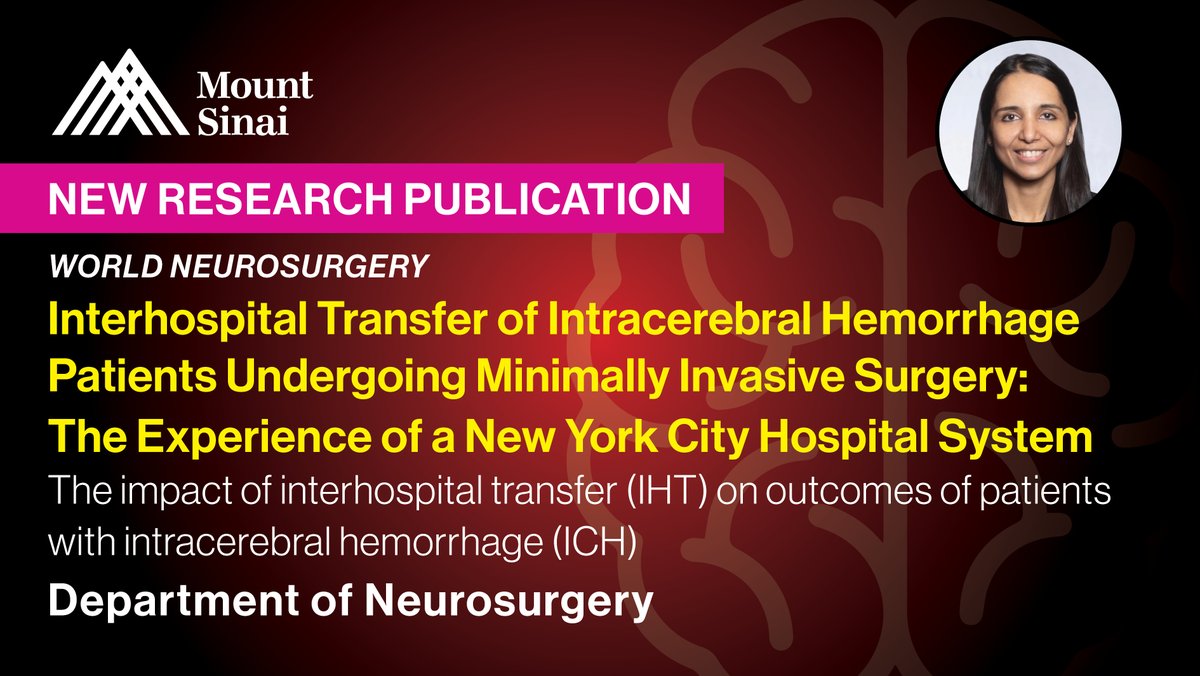 MountSinaiNeuro's tweet photo. "A centralized approach to NeuroEmergencies Triage (like @MountSinaiNCC's #NEMAT program) at a dedicated #ICH center increases access to innovative treatments such as #SCUBA for min invasive clot evacuation." @drdangayach @WorldNeurosurg #neurocritcare https://t.co/T3NiwoQOuk https://t.co/rWM2dxZjFz