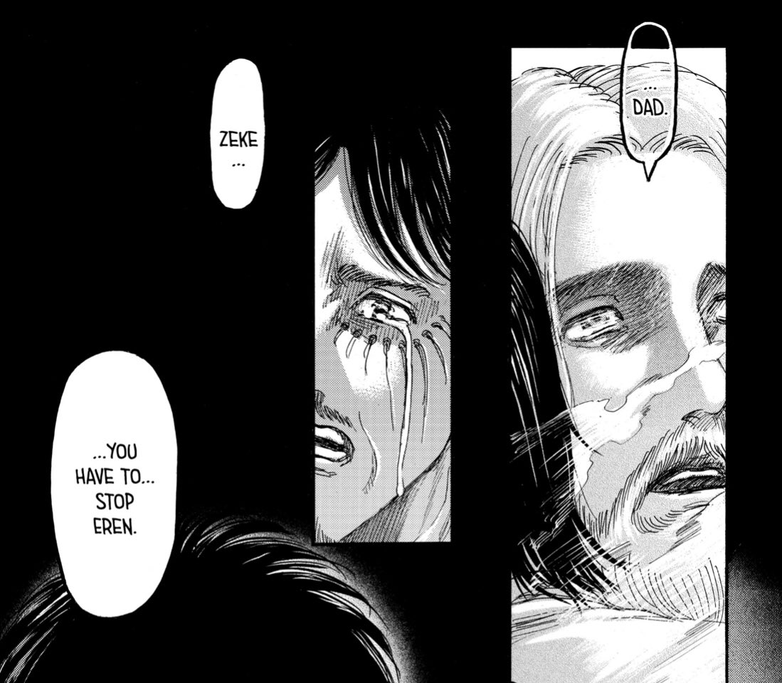 Second, since 121 he's got deeper understanding in love, given an even further development in the sense of duty now to stop Eren. He will bring the end to both world's cursed history and Yeager's history, out of love for all Xaver, Grisha and maybe Eren.